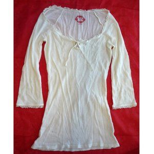 Free People Ivory lace bow scoop neck top
